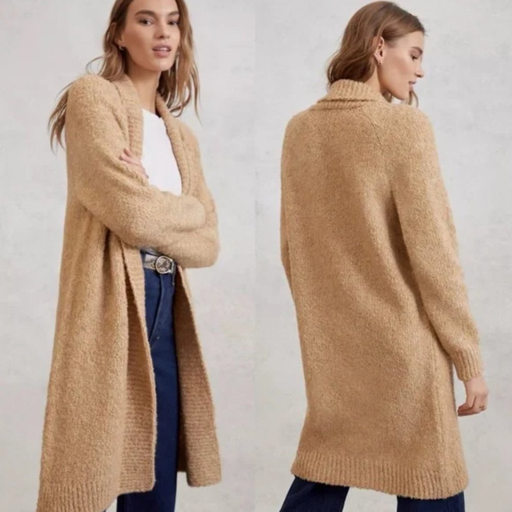 ANTHROPOLOGIE Lilla Textured Open Cardigan Duster in Taupe M (MP)